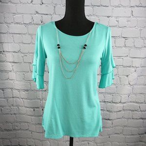 NWOT - Women's Teal Blouse w/ Ruffle 1/2 Sleeves